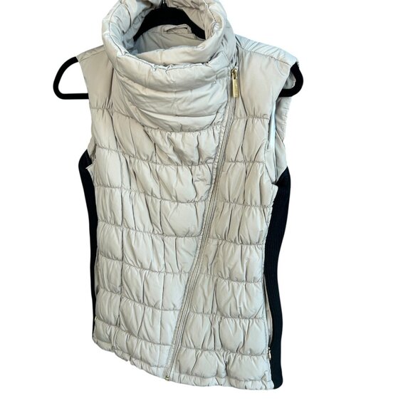 Calvin Klein Puffer Vest Funnel Neck Side Zipper Tan Black Sides Size Small - Picture 2 of 10